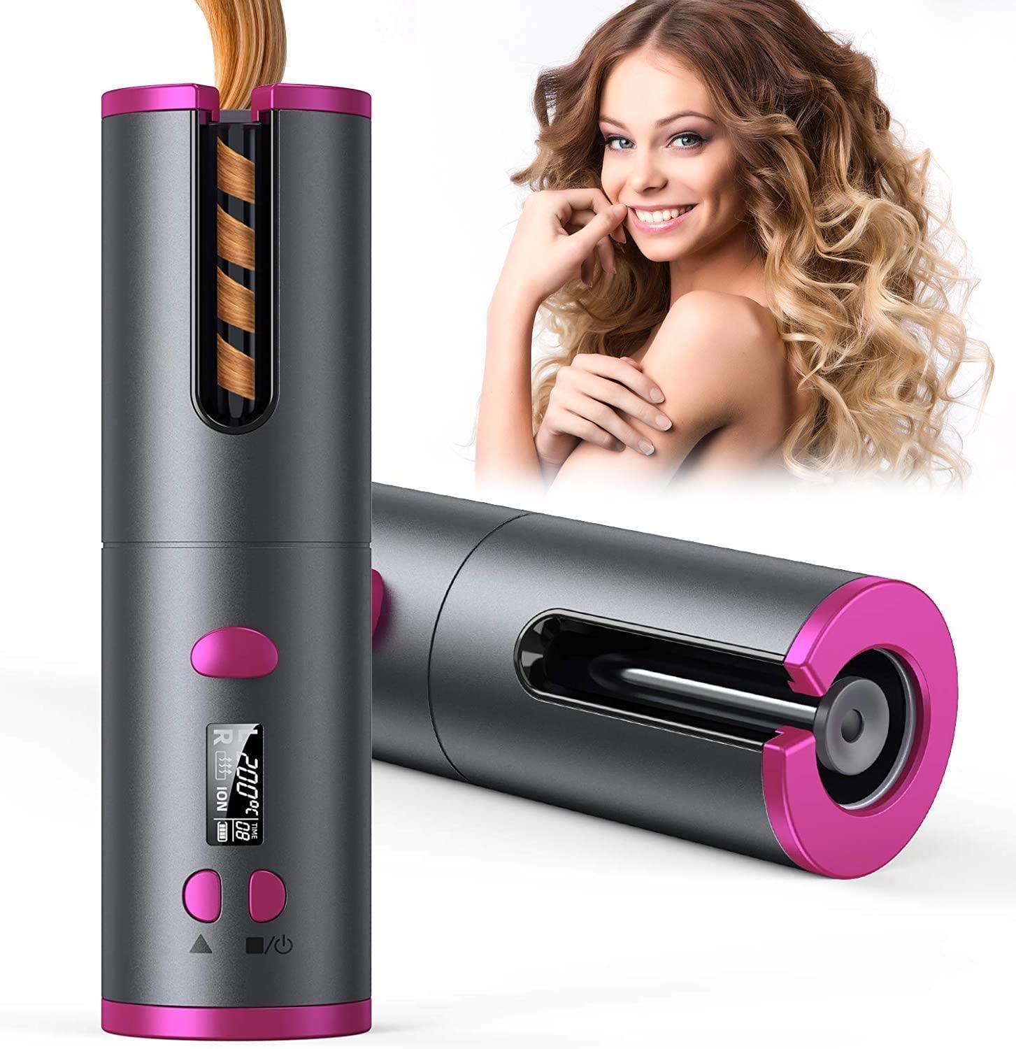 Cordless Automatic Hair Curler – USB Rechargeable, 6 Temp Settings, Ceramic Rotating Wand for Effortless Hair Styling