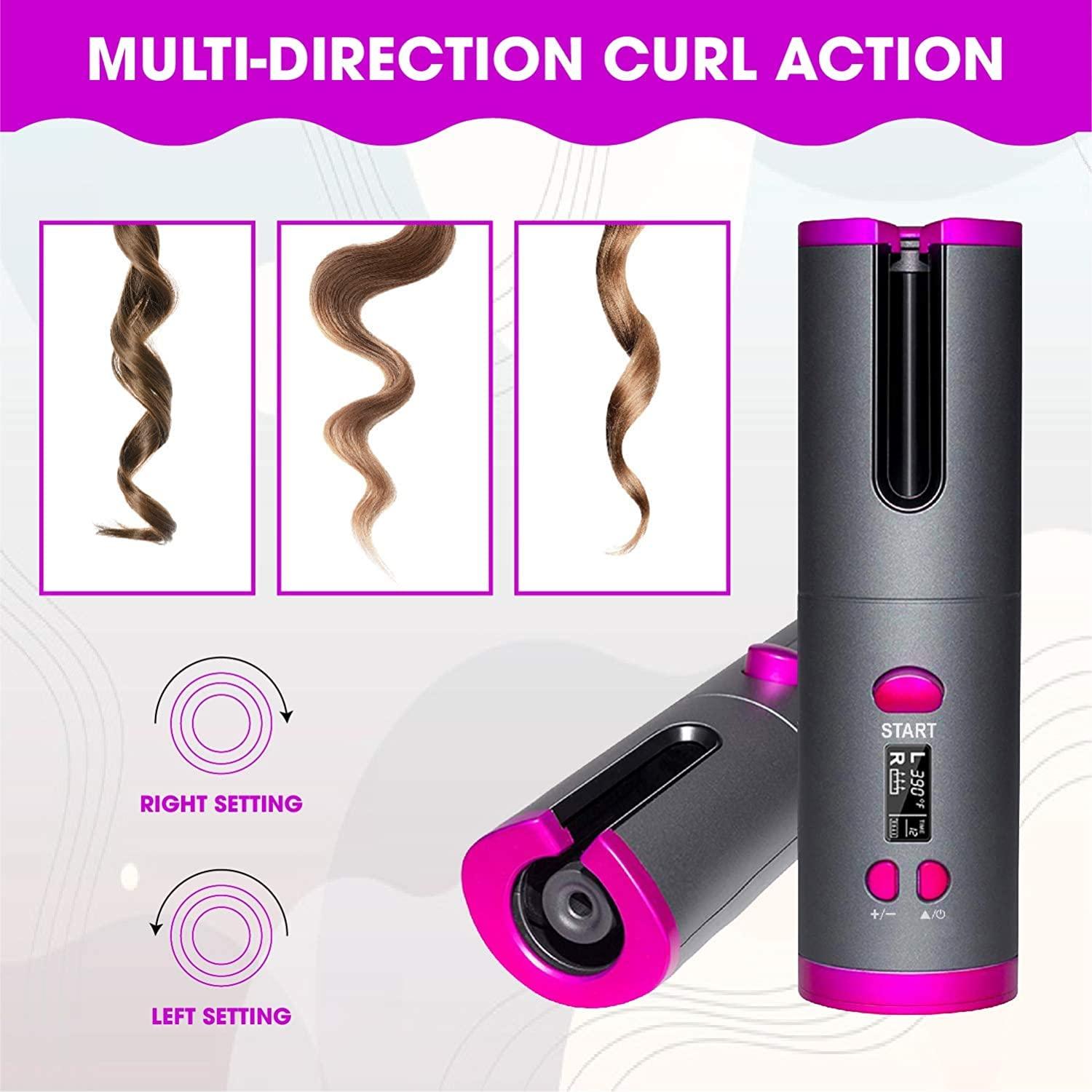 Cordless Automatic Hair Curler – USB Rechargeable, 6 Temp Settings, Ceramic Rotating Wand for Effortless Hair Styling