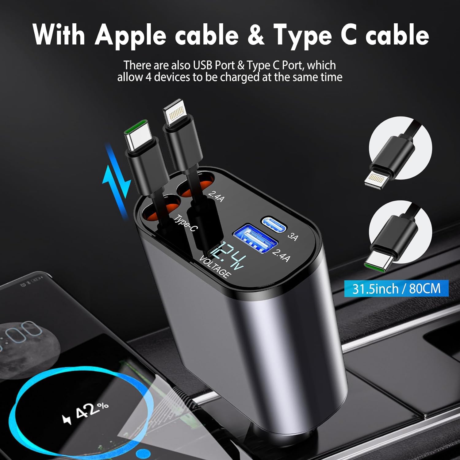samipna 100 W Turbo Car Charger  (Black, With USB Cable)