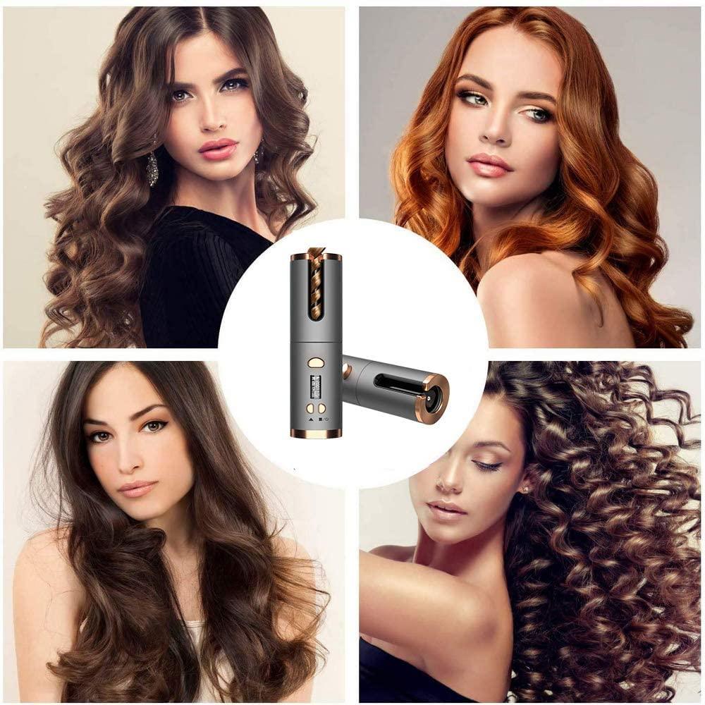 Cordless Automatic Hair Curler – USB Rechargeable, 6 Temp Settings, Ceramic Rotating Wand for Effortless Hair Styling