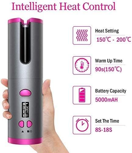 Cordless Automatic Hair Curler – USB Rechargeable, 6 Temp Settings, Ceramic Rotating Wand for Effortless Hair Styling