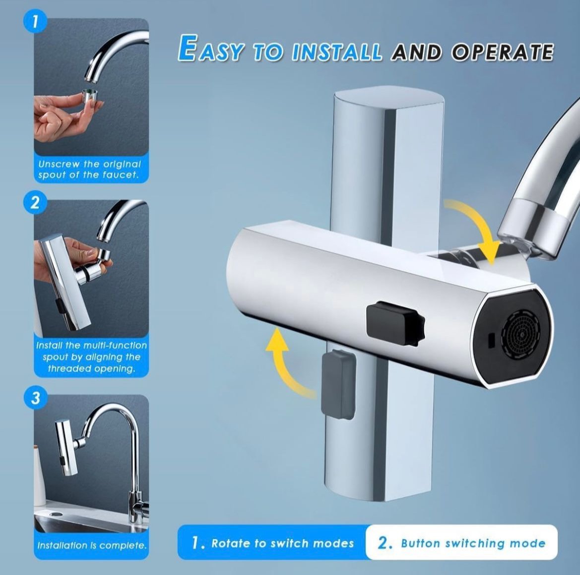 3-in-1 Swivel Waterfall Faucet with Pull-Down Sprayer – Universal Anti-Splash Tap Extender