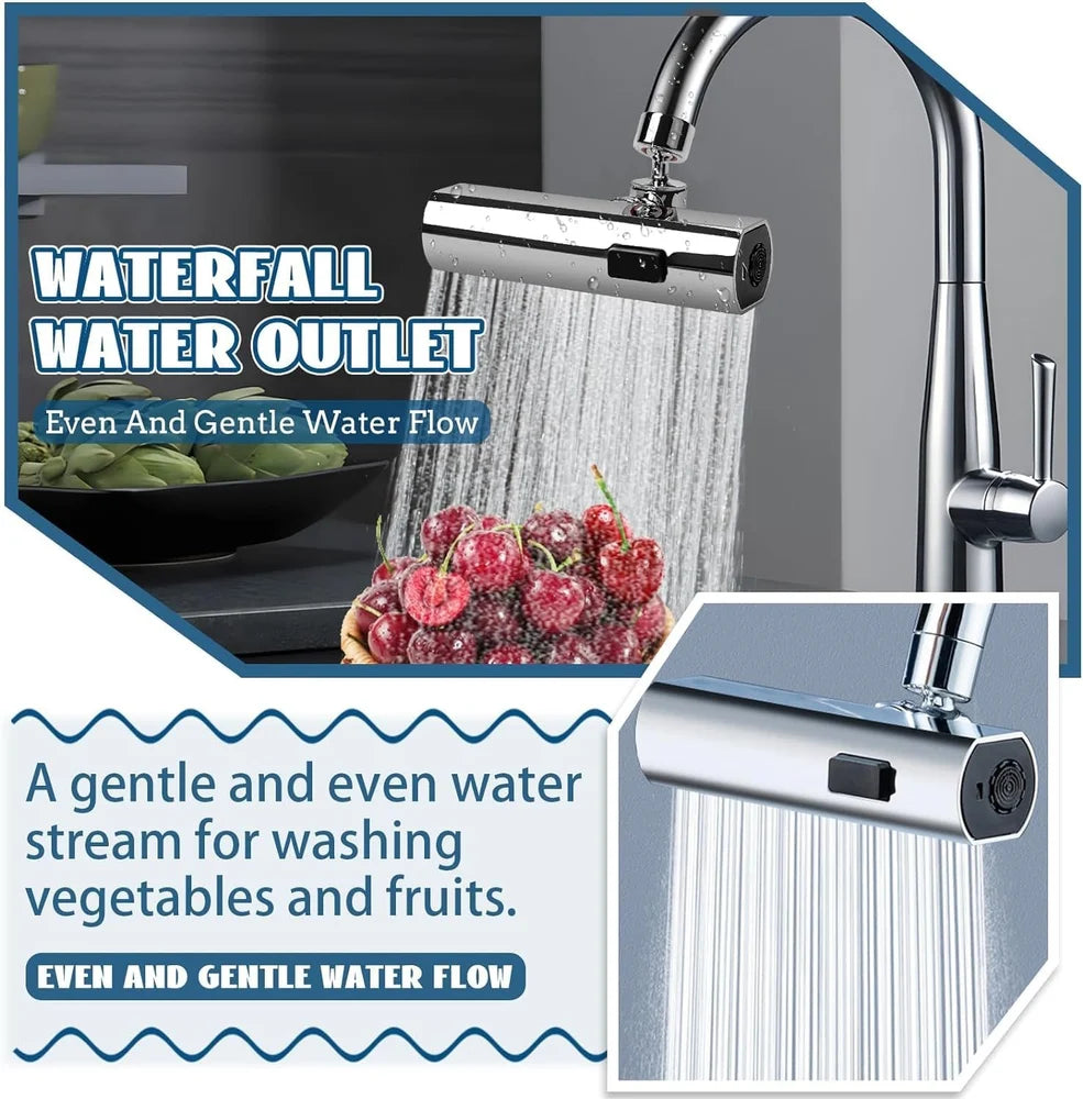 3-in-1 Swivel Waterfall Faucet with Pull-Down Sprayer – Universal Anti-Splash Tap Extender