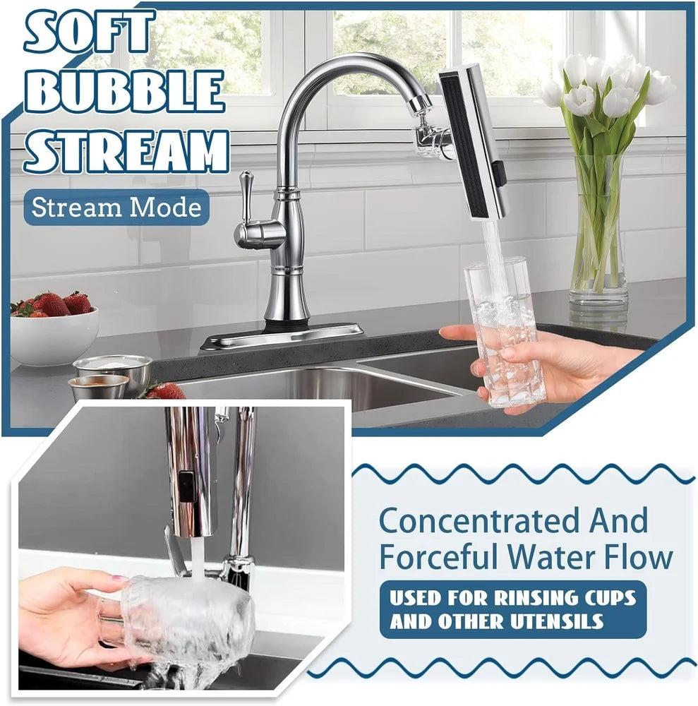 3-in-1 Swivel Waterfall Faucet with Pull-Down Sprayer – Universal Anti-Splash Tap Extender
