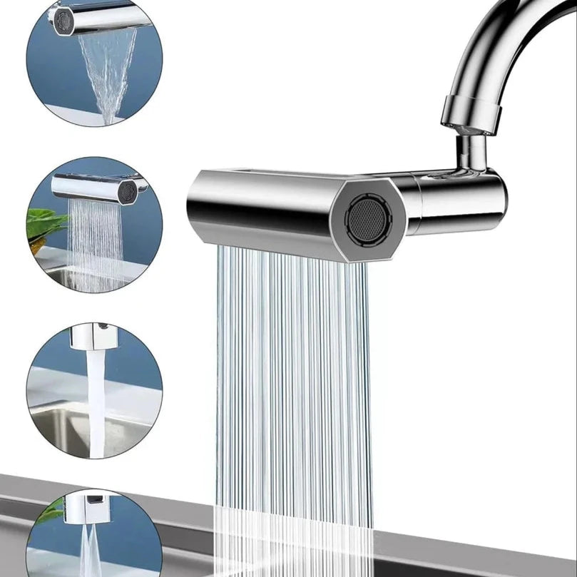 3-in-1 Swivel Waterfall Faucet with Pull-Down Sprayer – Universal Anti-Splash Tap Extender