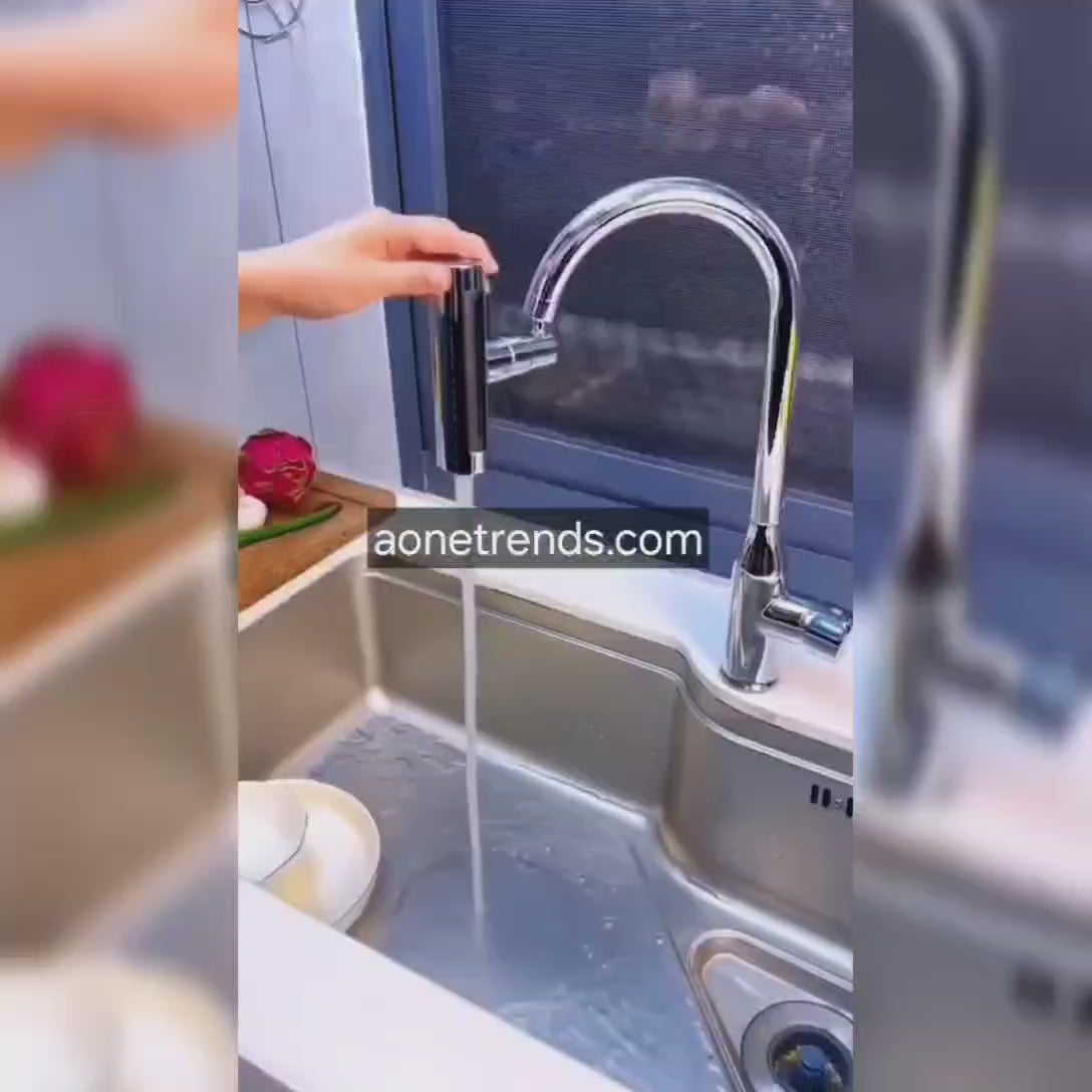 3-in-1 Swivel Waterfall Faucet with Pull-Down Sprayer – Universal Anti-Splash Tap Extender